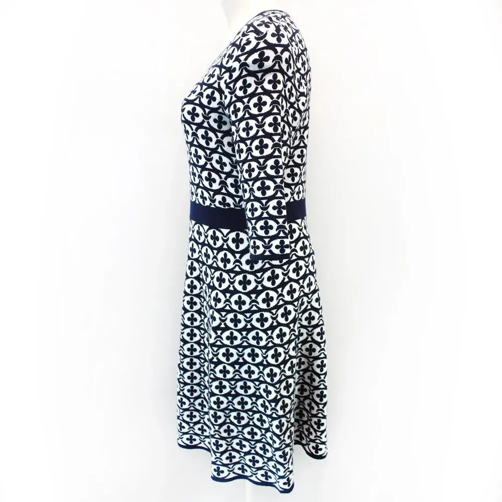 Boden Knit A-Line Dress Baroque-inspired Print V-Neck Soft Old Money Size 18
